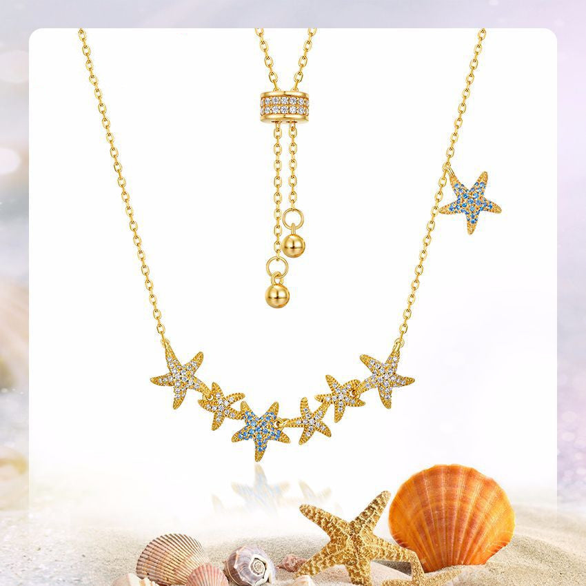 Ciondolo a forma di stella marina blu in argento 925, collana fatta a mano in calcedonio marittimo, gioielli estivi per le vacanze Ciondolo a forma di stella marina blu in argento 925, collana fatta a mano in calcedonio marittimo, gioielli estivi per le vacanze