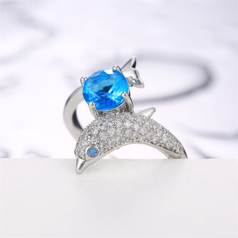 BLUE DOLPHIN - Anello brillantinato con zircone azzurro - Premium Gioielli from SELLING FOX MAGIC SHOP - Just €12.99! Shop now at Selling Fox Magic Shop