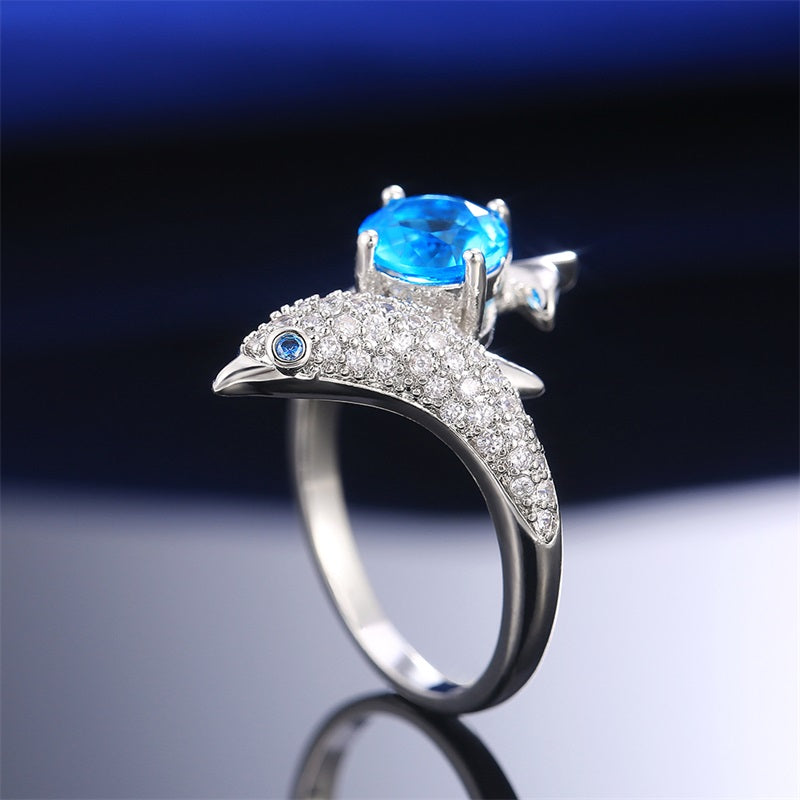 BLUE DOLPHIN - Anello brillantinato con zircone azzurro - Premium Gioielli from SELLING FOX MAGIC SHOP - Just €12.99! Shop now at Selling Fox Magic Shop